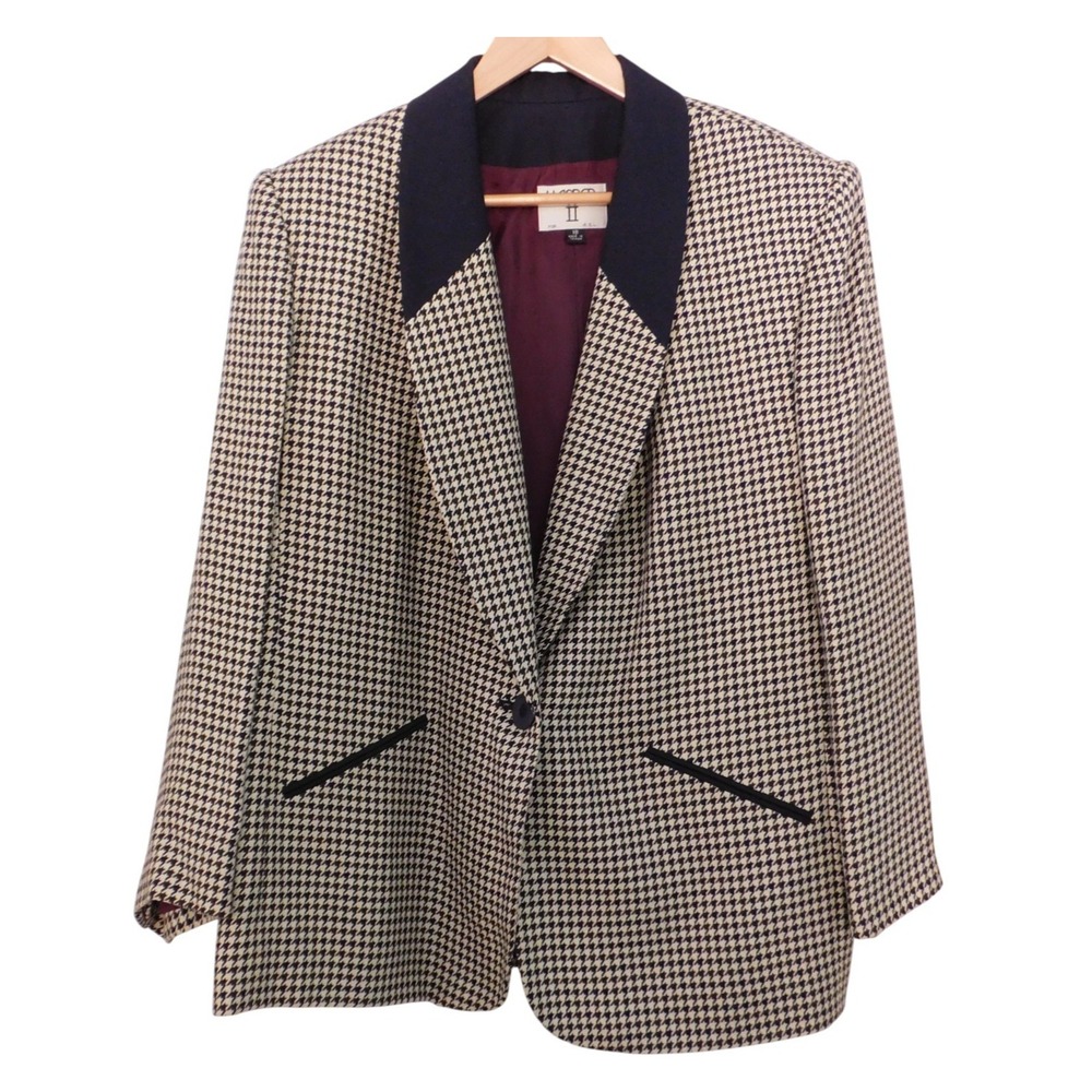 Vintage‎ Kasper and Company ASL Womens Blue Ivory Houndstooth Jacket Size 18